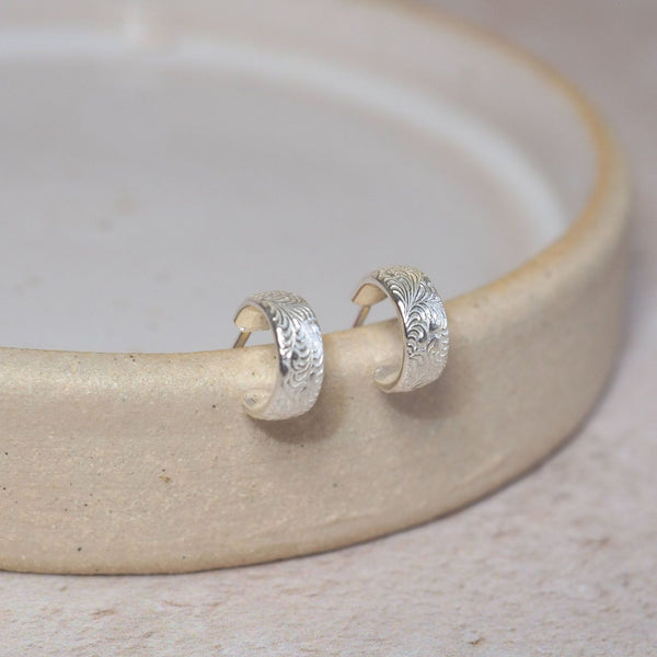 Sterling Silver Lace Hoop Earrings - Huggie