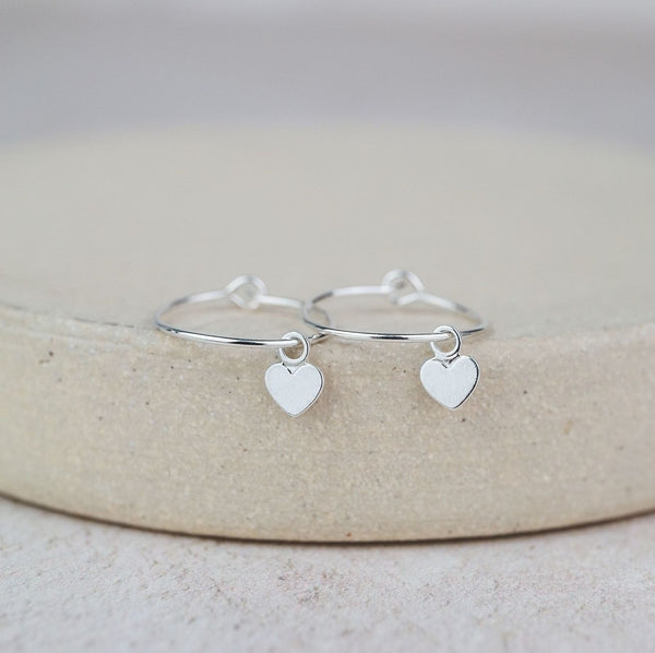 Sterling Silver Heart Bead Hoops