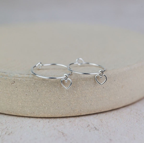 Sterling Silver Charm Hoops with Geo Heart