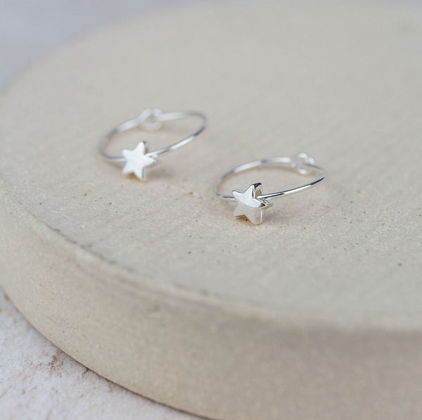 Sterling Silver Star Bead Hoops