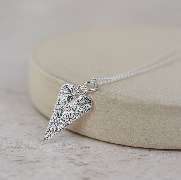 Sterling Silver Long Heart Charm Pendant