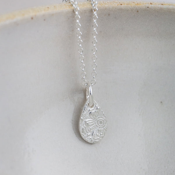 Sterling Silver Textured Small Teardrop Pendant