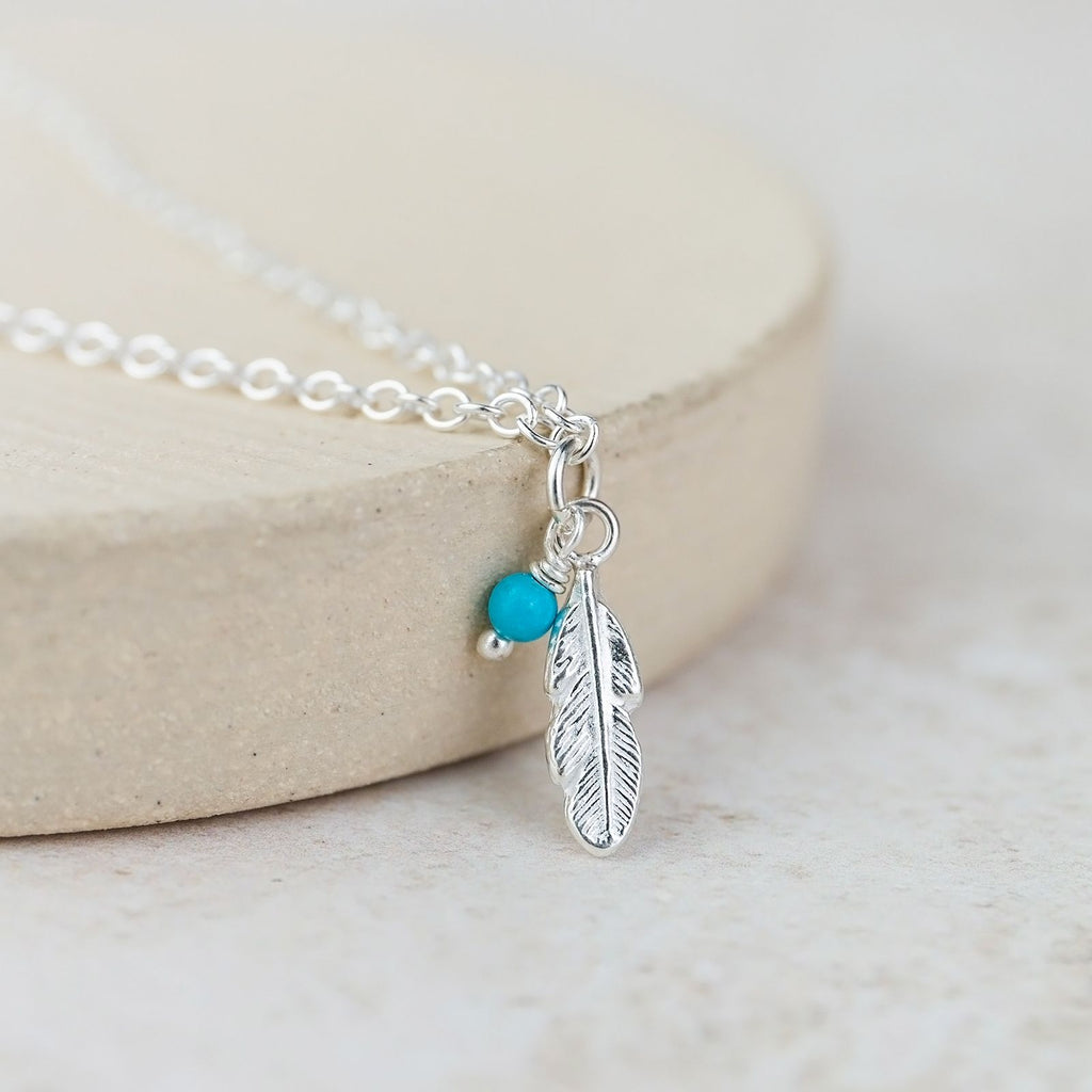 Sterling Silver Feather And Turquoise Charm Anklet
