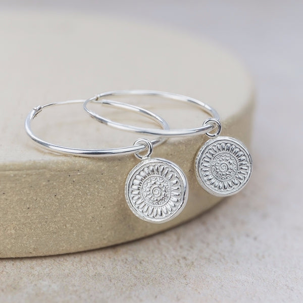 Sterling Silver Talisman Charm Hoops