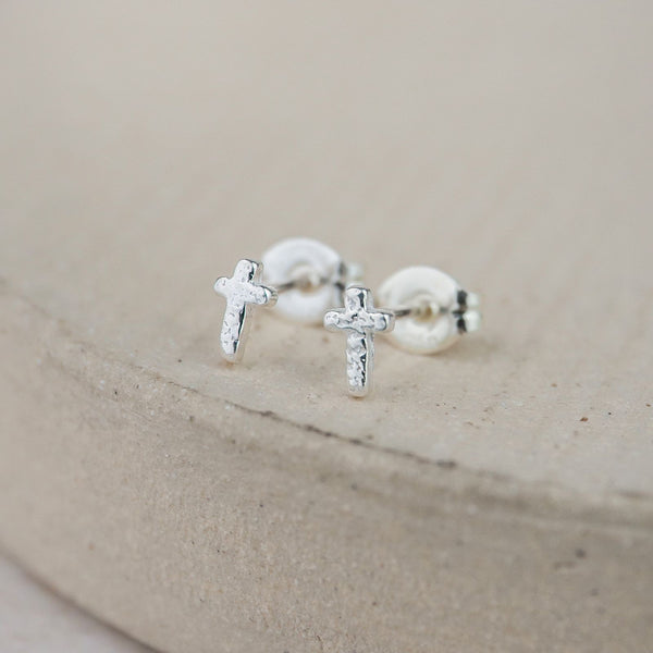 Sterling Silver Mini Cross Studs