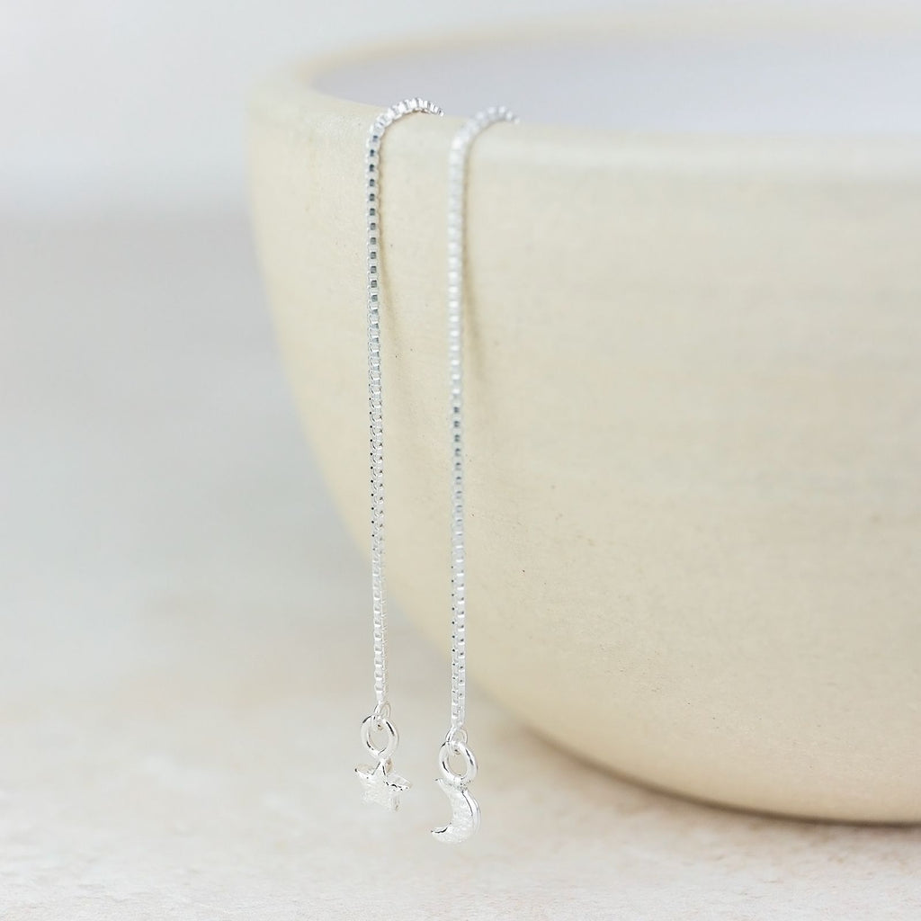 Sterling Silver Star And Moon Threader Earrings