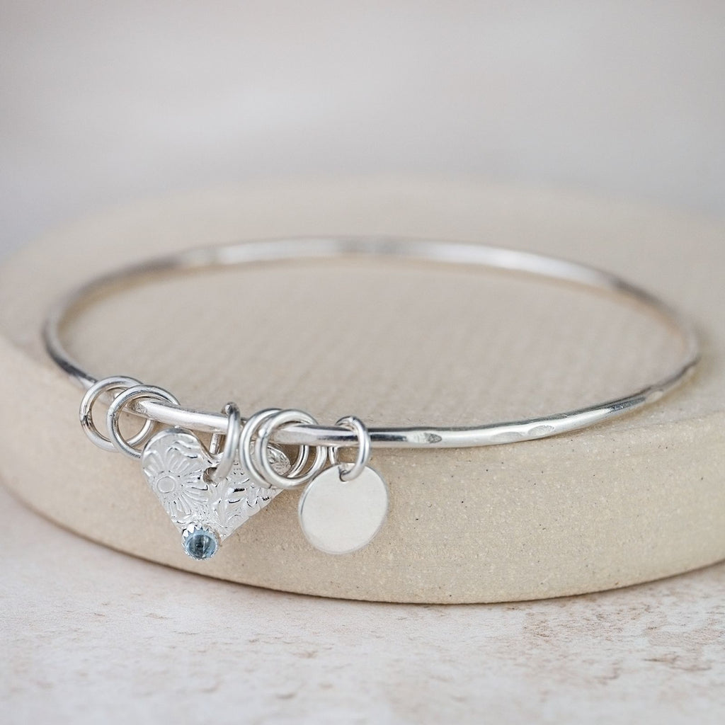 Sterling Silver Heart and Semi Precious Bangle