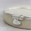 Sterling Silver Textured Heart Charm Bangle