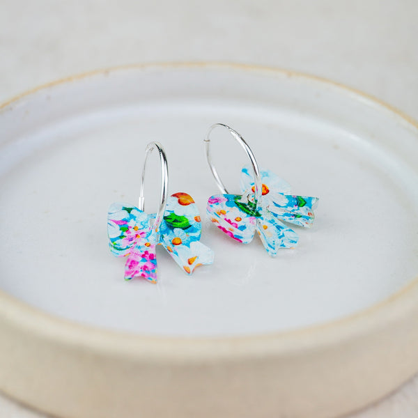 Sterling Silver and Acrylic Colourful Blooms Patterned Hoops