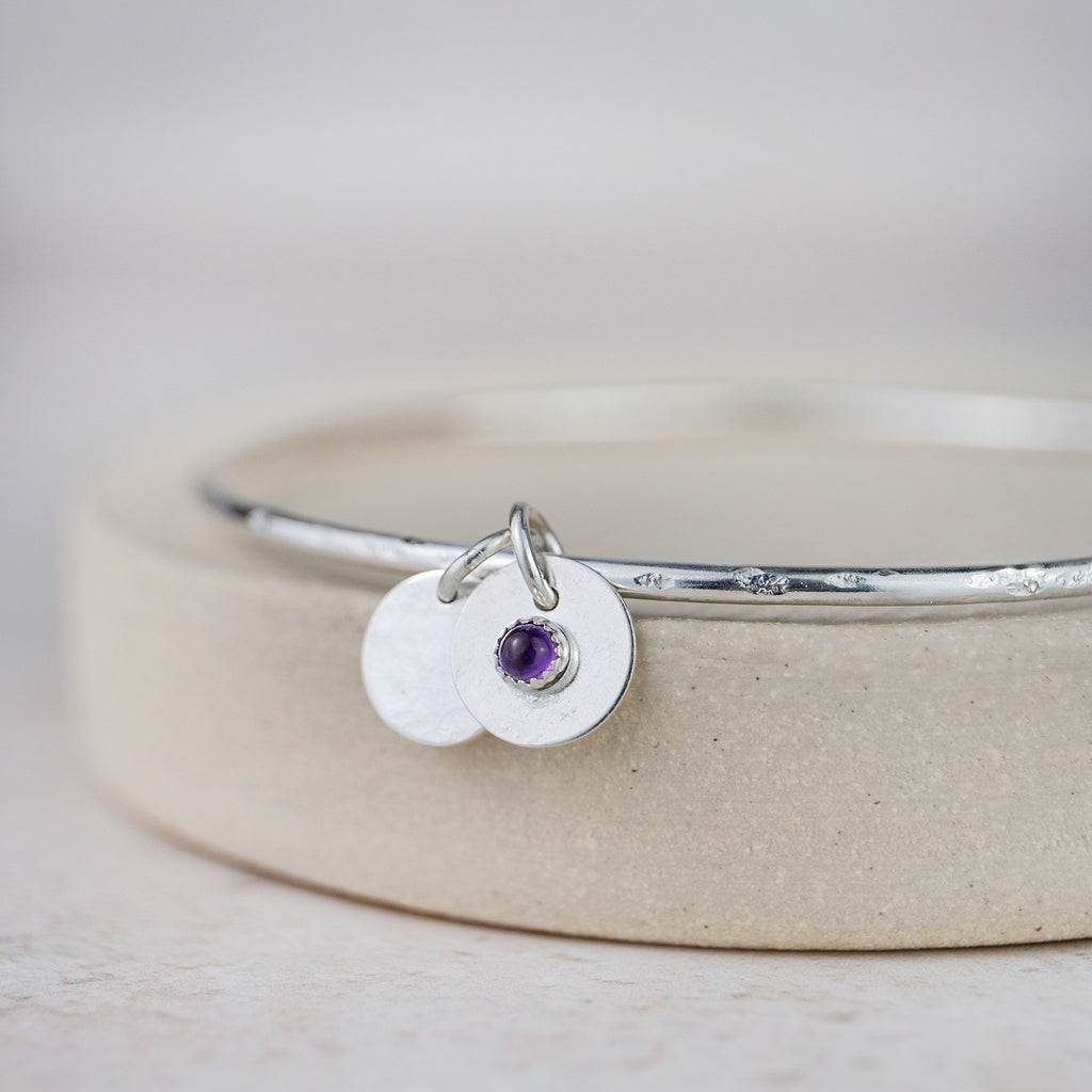 Sterling Silver Gemstone Boho Bangle