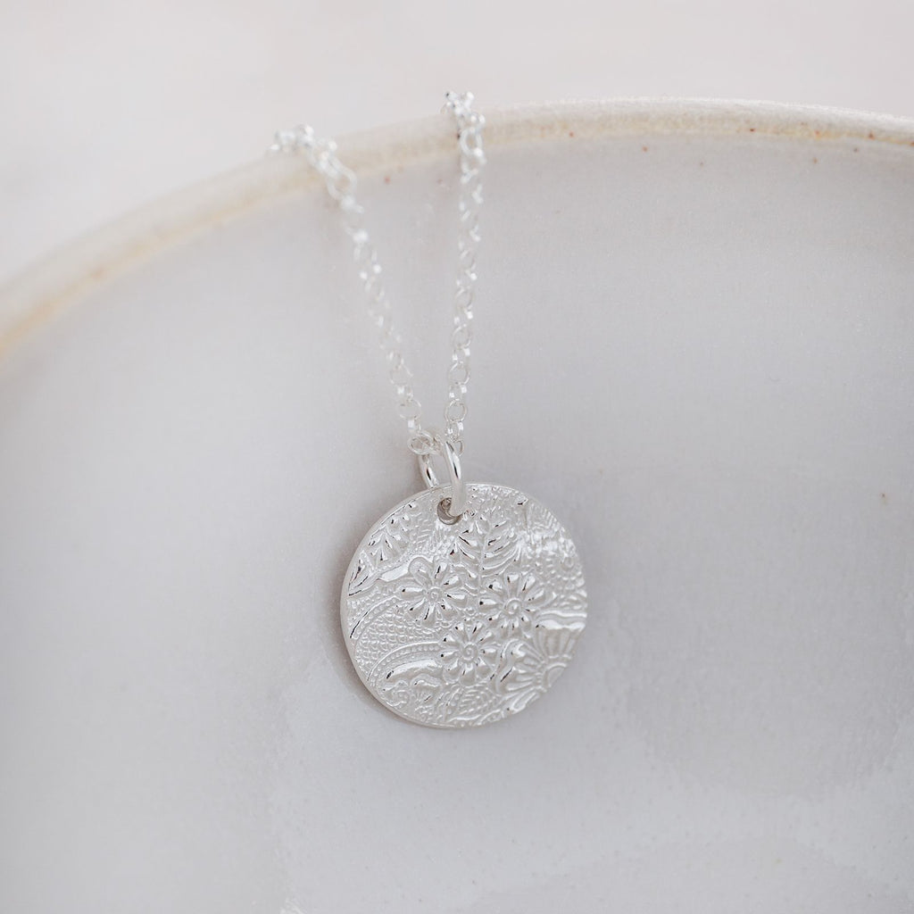 Sterling Silver Large Textured Circle Pendant