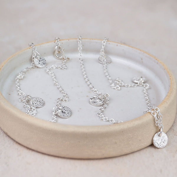 Sterling Silver Long Circle Charm Necklace