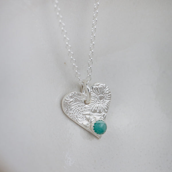 Sterling Silver Heart and Semi Precious Pendant