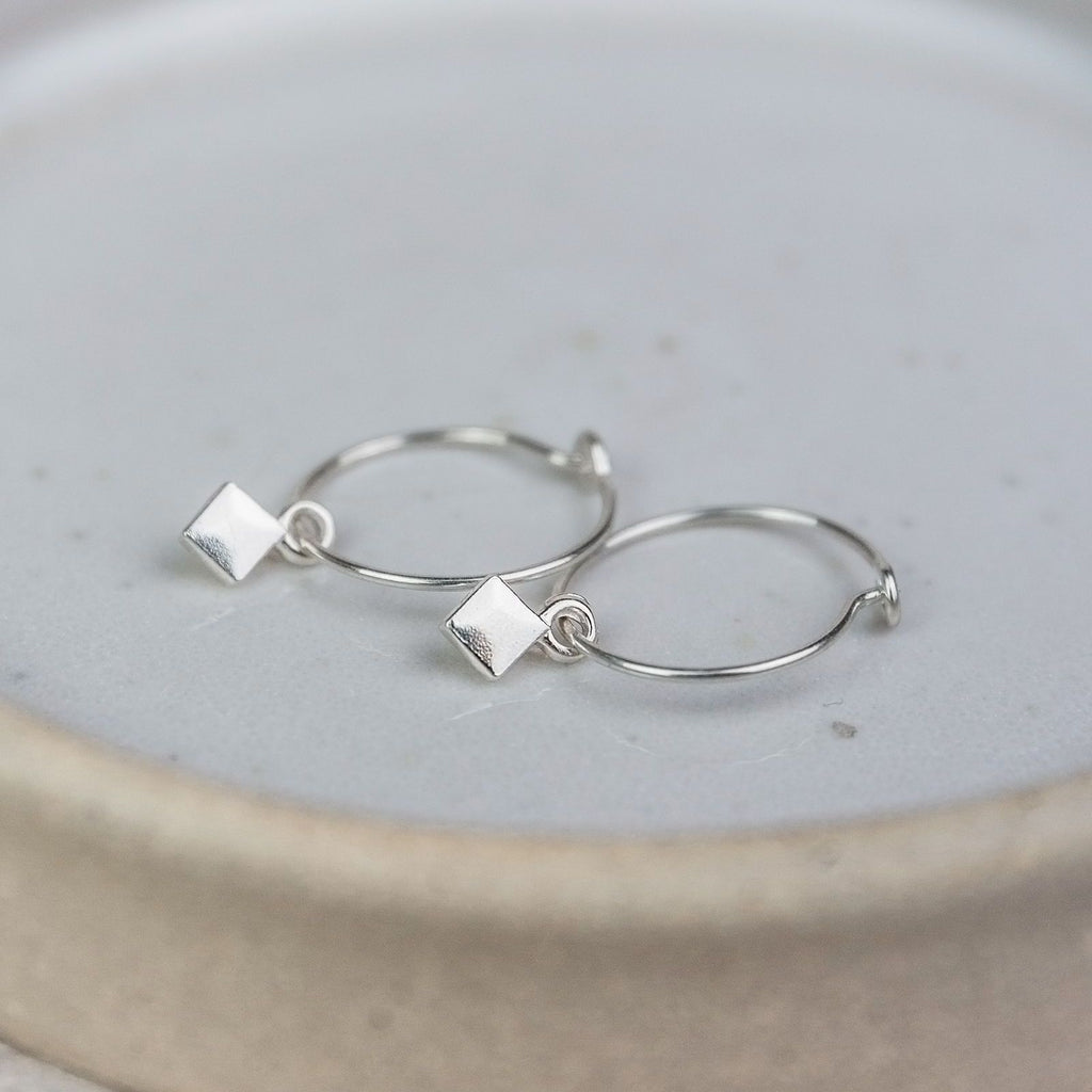 Sterling Silver Charm Hoops With Diamond charms