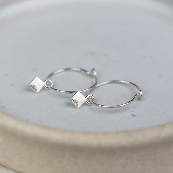 Sterling Silver Charm Hoops With Diamond charms
