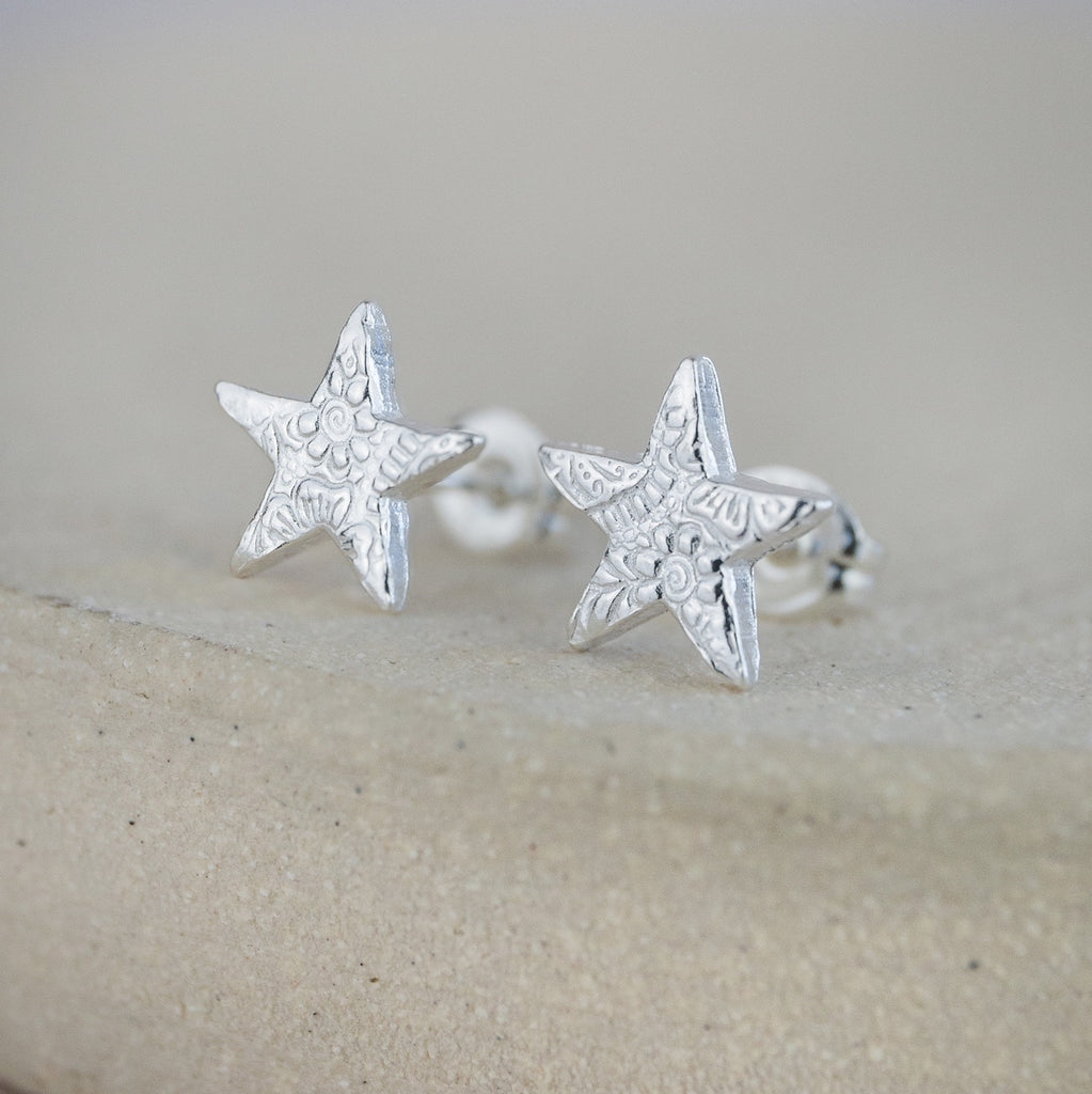 Sterling Silver Textured Star Studs