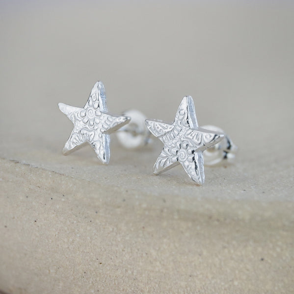 Sterling Silver Textured Star Studs