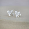 Sterling Silver Textured Tilted Heart Studs